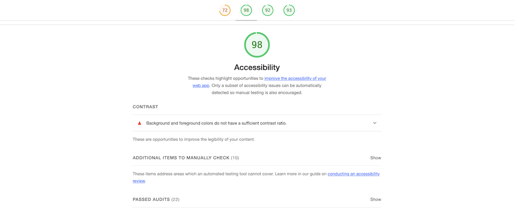 The Accessibility section of a Google Lighthouse audit