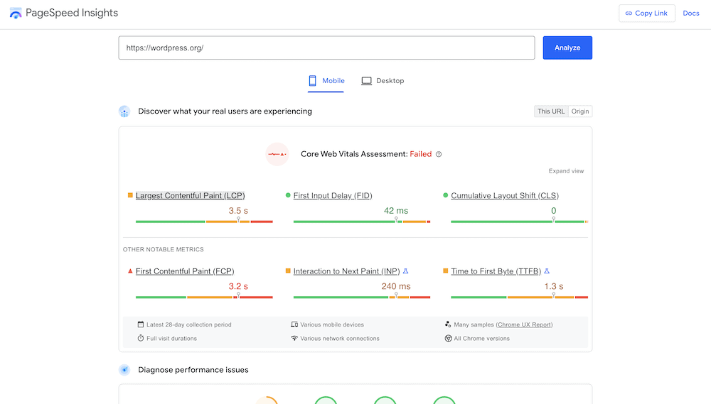 The Google Lighthouse dashboard